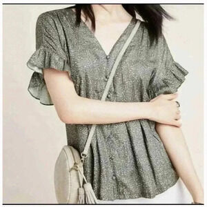 Anthropologie Dolan Mitzi Green Ruffle Sleeve Top Size XS